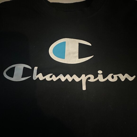 Champion Kids Black T-Shirt With Logo Print Size 5/6 Cotton/Polyester Blend - Picture 4 of 5